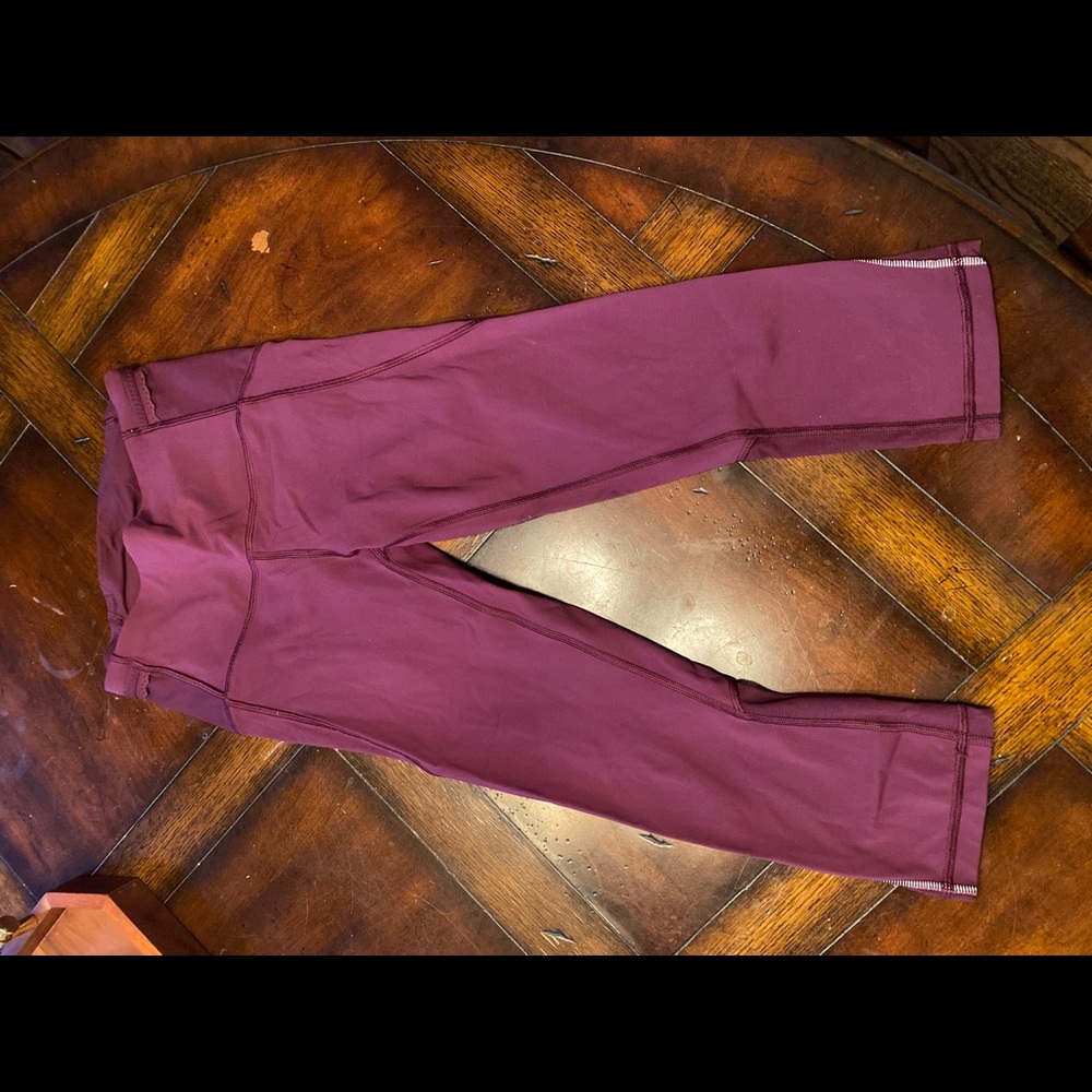 Women’s maroon lululemon cropped leggings. worn 3 times-great condition. Size 2